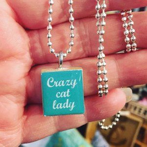 (2 for $12,4 for $20) Crazy Cat Lady Scrabble Necklace